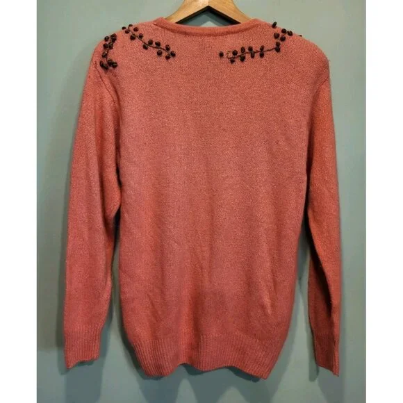 Vtg IB Diffusion Silk Angora Wool Pink Brown Embroidered Beaded Tunic Sweater S - Picture 5 of 7